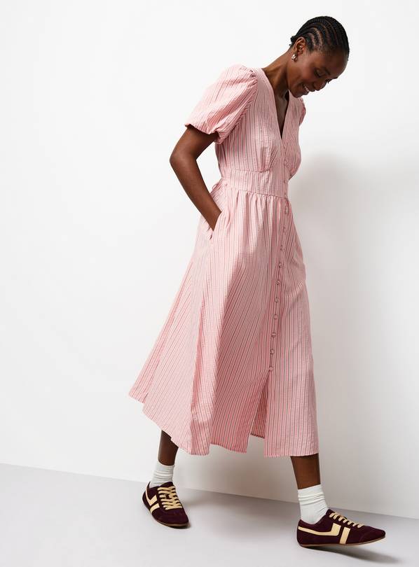 Pink V-Neck Striped Midaxi Tea Dress 22
